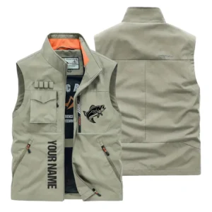 Silhouette Fish Outdoor Sleeveless Vest Custom Name CLE01090425273 - Khaki