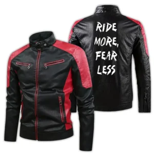 Men's PU Leather Jacket Ride More Fear Less CLE01090425250 - Black Red