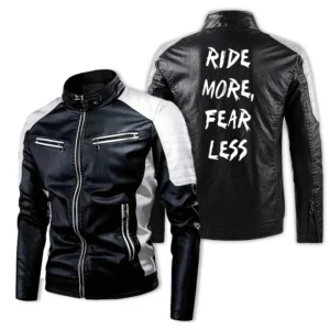 Men's PU Leather Jacket Ride More Fear Less CLE01090425251 - Black White